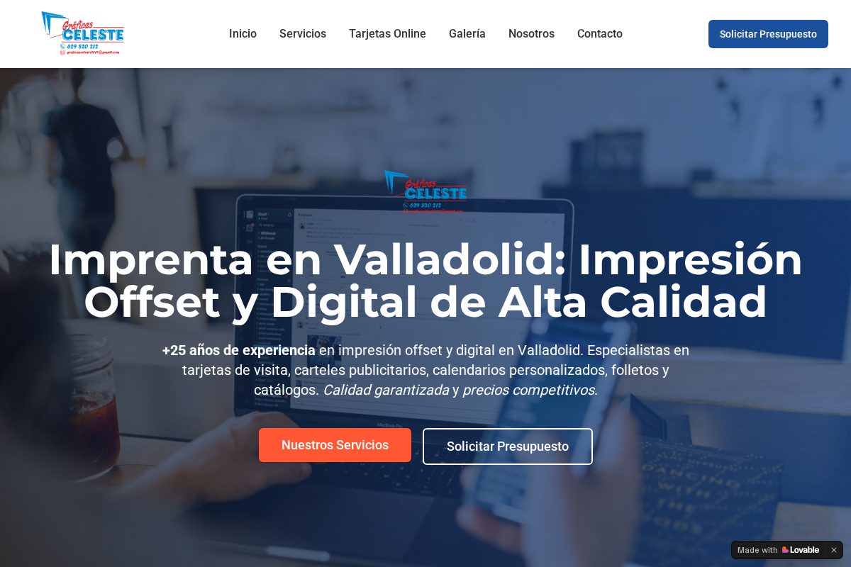 Mockup de la web Gráficas Celeste