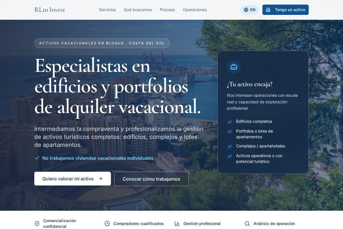 Mockup de la web RL10 Invest